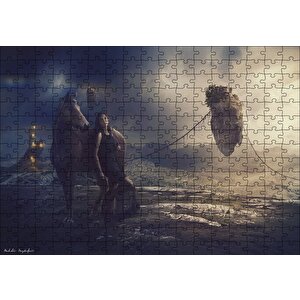 Kale, Yüzen Kayalık, Kız Ve At Puzzle Yapboz Mdf Ahşap 255 Parça