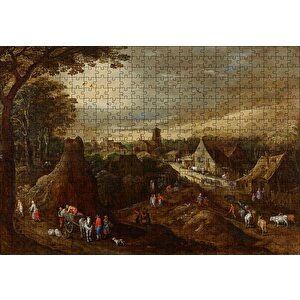 Köy Yaşamı Ve Köylüler Yağlı Boya Puzzle Yapboz Mdf Ahşap 500 Parça