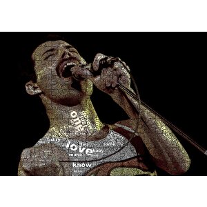Freddie Mercury Üzerinde Şarkı Sözleri Puzzle Yapboz Mdf Ahşap 120 Parça