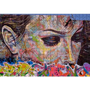 Graffiti Ve Duvar Boyama Gözleri Kapalı Kadın Puzzle Yapboz Mdf Ahşap 500 Parça