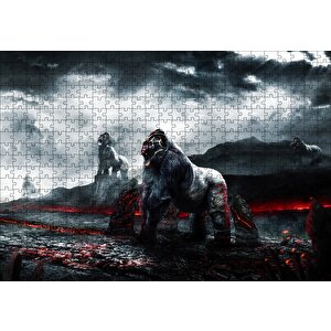 Savaşçı Goriller Ve Lav Denizi Puzzle Yapboz Mdf Ahşap 500 Parça