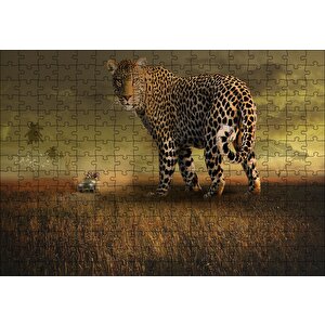 Cakapuzzle  Safaride Turistler Ve Dev Leopar İllüstrasyon Puzzle Yapboz Mdf Ahşap