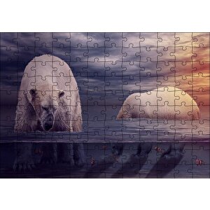 Kutup Ayıları Okyanus Ve Günbatımı Puzzle Yapboz Mdf Ahşap 120 Parça