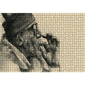 Sigara İçen Gözlüklü İhtiyar Puzzle Yapboz Mdf Ahşap 1000 Parça