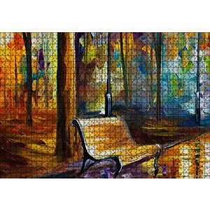 Ağaçlar Altındaki Boş Bank Yağlıboya Puzzle Yapboz Mdf Ahşap 1000 Parça