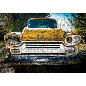 Sarı Eski Chevrolet Kamyonet Puzzle Yapboz Mdf Ahşap 120 Parça