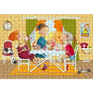 Kızlar Çay Keyfinde Puzzle Yapboz Mdf Ahşap 500 Parça