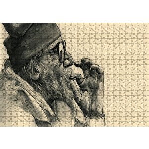 Sigara İçen Gözlüklü İhtiyar Puzzle Yapboz Mdf Ahşap 500 Parça