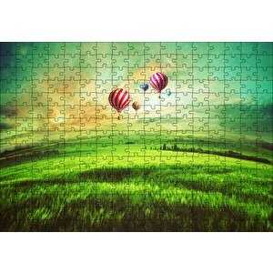 Yeşil Çayırlar Ve Sıcak Hava Balonları Puzzle Yapboz Mdf Ahşap 255 Parça