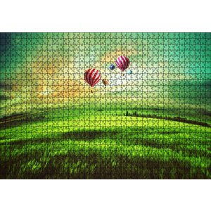 Yeşil Çayırlar Ve Sıcak Hava Balonları Puzzle Yapboz Mdf Ahşap 1000 Parça