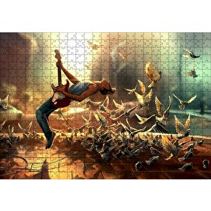 Elektrogitar Güvercinler Ve Güneş Işıkları Puzzle Yapboz Mdf Ahşap 500 Parça