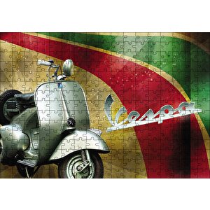 Gri Vespa Motorsiklet Vintage Puzzle Yapboz Mdf Ahşap 255 Parça