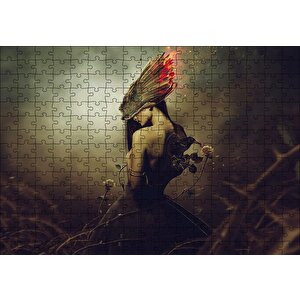 Kadın Karga Kanatlar Ve Alevler Kompozisyon Puzzle Yapboz Mdf Ahşap 255 Parça