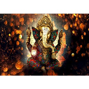 Lord Ganesha Ve Işıklar Puzzle Yapboz Mdf Ahşap 255 Parça