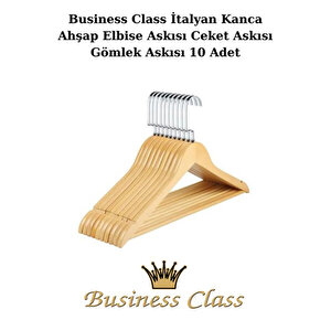 Business Class 45 Cm İtalyan Kanca 10 Adet Ceket Askısı Buluz Askısı Elbise Askısı Ahşap Askı