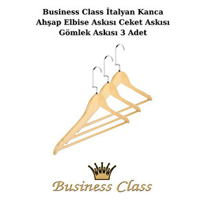 Business Class 45 Cm İtalyan Kanca 3 Adet Ceket Askısı Buluz Askısı Elbise Askısı Ahşap Askı