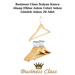 Business Class 45 Cm İtalyan Kanca 20 Adet Ceket Askısı Buluz Askısı Elbise Askısı Ahşap Askı