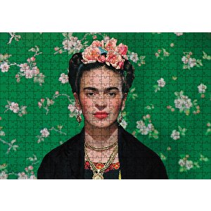 Frida Kahlo Yeşil Zeminde Puzzle Yapboz Mdf Ahşap 500 Parça