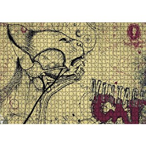 Kedi Detaylı Kesit Çizim Puzzle Yapboz Mdf Ahşap 1000 Parça