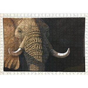 İhtiyar Fil Yakın Çekim Puzzle Yapboz Mdf Ahşap 500 Parça
