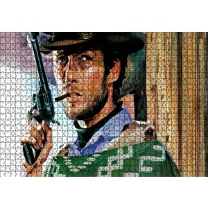 Clint Eastwood Yeşil Pançolu Ve Silahlı Puzzle Yapboz Mdf Ahşap 1000 Parça