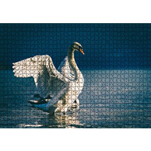 Gölde Kanatlarını Açan Kuğular Puzzle Yapboz Mdf Ahşap 1000 Parça