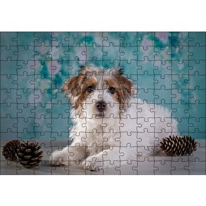 Beyaz Kahverengi Tüylü Terrier Puzzle Yapboz Mdf Ahşap 120 Parça