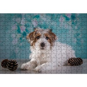 Beyaz Kahverengi Tüylü Terrier Puzzle Yapboz Mdf Ahşap 255 Parça