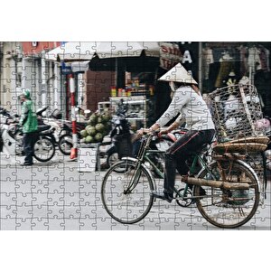 Bisikletli Uzakdoğulu Puzzle Yapboz Mdf Ahşap 255 Parça