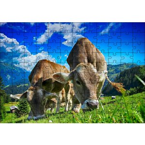 Yayladaki İnekler Puzzle Yapboz Mdf Ahşap 120 Parça