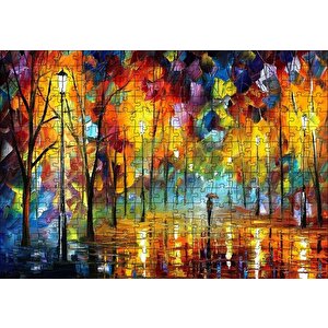 Ağaçlı Yolda Şemsiyeli Adam Yağlı Boya Puzzle Yapboz Mdf Ahşap 255 Parça