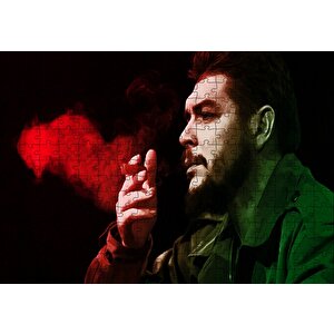 Che Guevara Puro İçiyor Siyah Arka Plan Puzzle Yapboz Mdf Ahşap 255 Parça