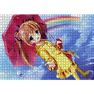 Anime Şemsiyeli Küçük Kız Ve Gökkuşağı Puzzle Yapboz Mdf Ahşap 1000 Parça