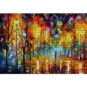 Ağaçlı Yolda Şemsiyeli Adam Yağlı Boya Puzzle Yapboz Mdf Ahşap 1000 Parça