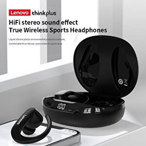 Lenovo Thinkplus T50 Kablosuz Şarj Göstergeli Sporcu Bluetooth Kulaklık Siyah