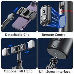 Torima P02 Profesyonel 360 Derece Gimbal Öz Çekim Telefon Sabitleyici Video Çekimi Siyah