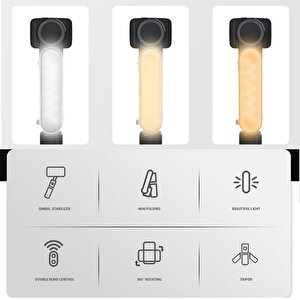 Torima L09 Profesyonel Işıklı Gimbal Öz Çekim Telefon Sabitleyici Video Çekimi Siyah