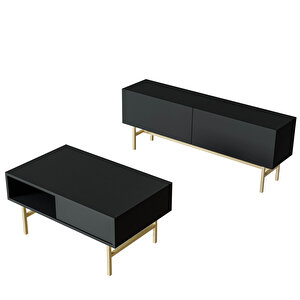 Set 4020-4220 Verde Gold Metal Ayakli Tv Üni̇tesi̇ - Style Orta Sehpa Takimi Si̇yah