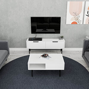 Set 4016-4202 Blanco Si̇yah Metal Ayakli Tv Üni̇tesi̇ - Felix Orta Sehpa Takimi Beyaz
