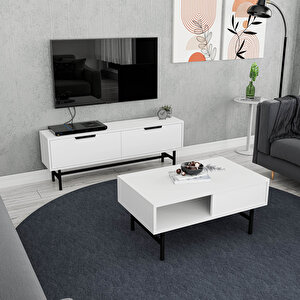 Set 4016-4202 Blanco Si̇yah Metal Ayakli Tv Üni̇tesi̇ - Felix Orta Sehpa Takimi Beyaz