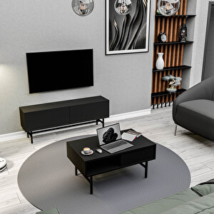 Set 4000-4200 Felix Si̇yah Metal Ayakli Tv Üni̇tesi̇ - Orta Sehpa Takimi Si̇yah
