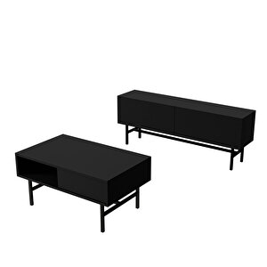 Set 4000-4200 Felix Si̇yah Metal Ayakli Tv Üni̇tesi̇ - Orta Sehpa Takimi Si̇yah