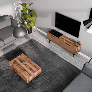Set 4012-4212 Blanco Si̇yah Metal Ayakli Tv Üni̇tesi̇ - Orta Sehpa Takimi Hat Kaplan