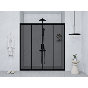 198 Cm 2 Sabit 2 Sürgü İki Duvar Arası Siyah Profil 6mm Füme Kabin 198 cm