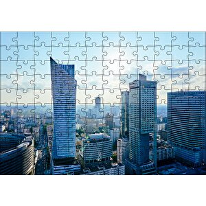 Gri Mavi Şehir Manzarası Puzzle Yapboz Mdf Ahşap 120 Parça