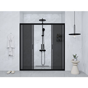 194 Cm 2 Sabit 2 Sürgü İki Duvar Arası Siyah Profil 6mm Füme Kabin 194 cm