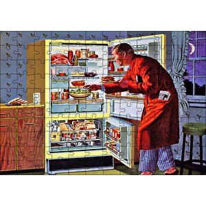 Vintage Buzdolabı Ve Ropdöşambırlı Adam Puzzle Yapboz Mdf Ahşap 120 Parça
