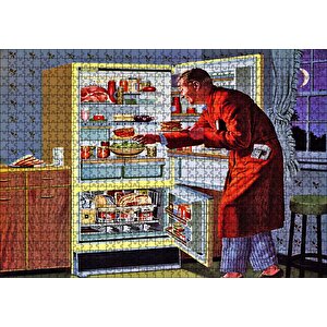 Vintage Buzdolabı Ve Ropdöşambırlı Adam Puzzle Yapboz Mdf Ahşap 1000 Parça