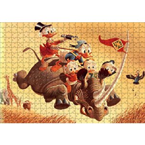 Donald Duck Ve Torunları Gergedan Üzerinde Puzzle Yapboz Mdf Ahşap 500 Parça