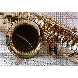 Yakın Plan Saksafon Ve Notalar Puzzle Yapboz Mdf Ahşap 1000 Parça